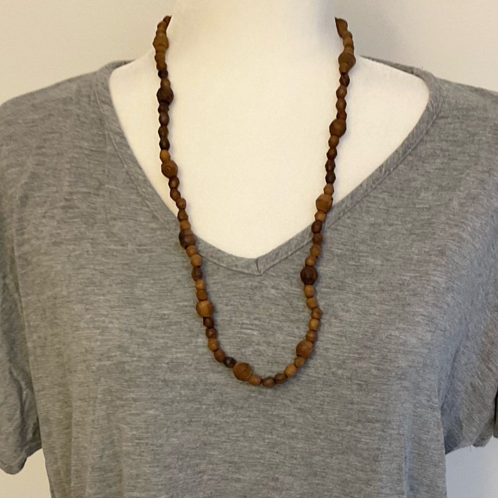 Vintage Wooden Beaded Necklace Israel c1979 olive wood?